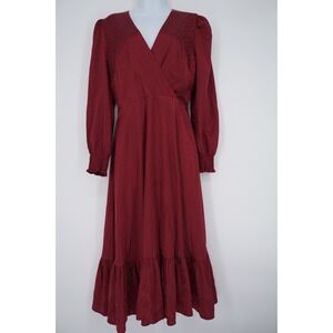 Betsey Johnson Maxi Dress 8 Burgundy Red Cottage Prairie Satin Leopard Vtg Y2K